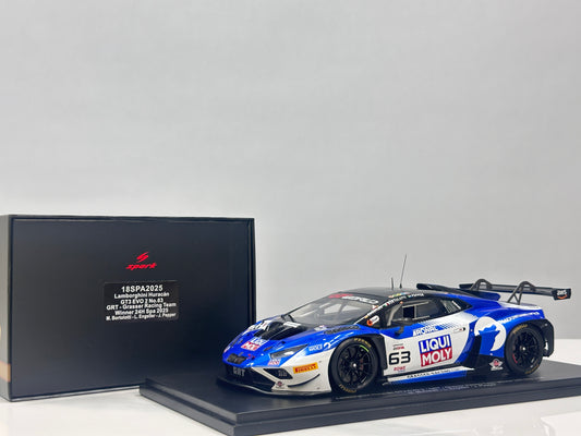 Spark 1/18 Lamborghini Huracan GT3 EVO 2 2025 Spa-Francorchamps Victory No. 63, Blue Livery, 18SPA2025