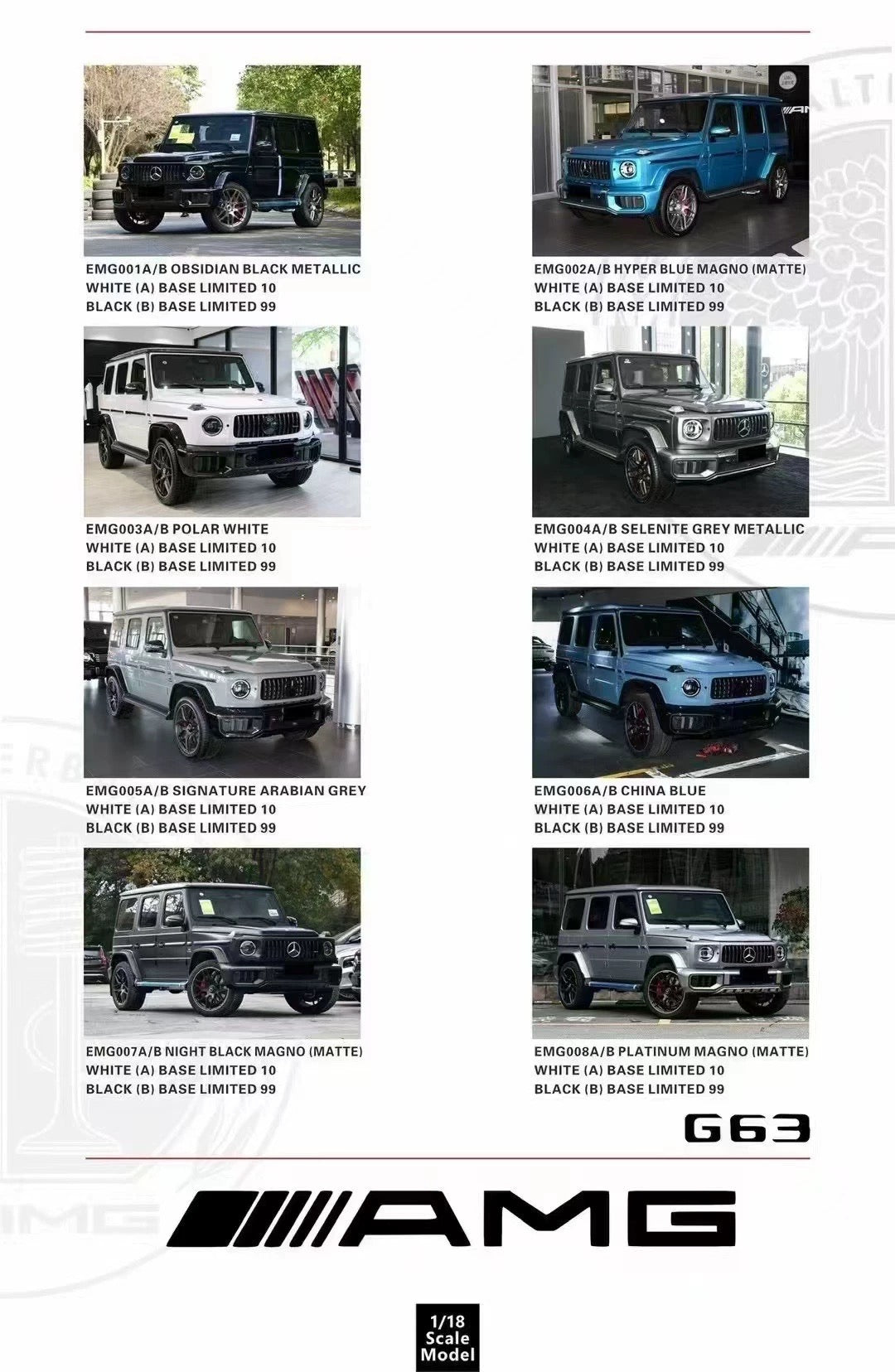 Dino MODEL 1/18 Mercedes-Benz G63, White Base, EMG001-008A