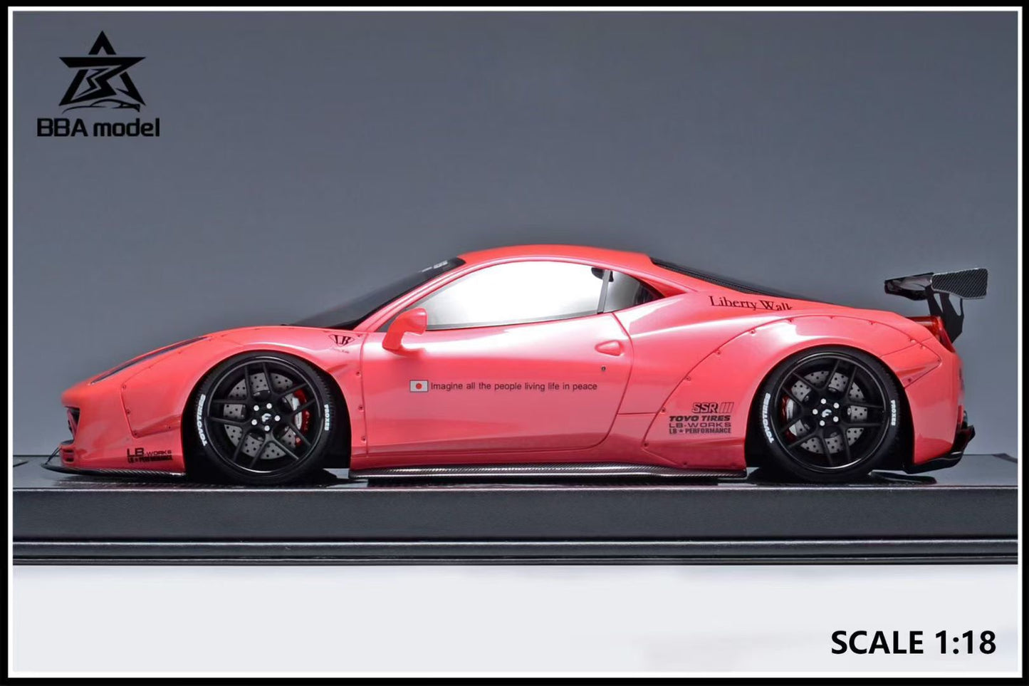 BBA model 1/18 Ferrari 458 large rear wing LBWK wide body modified resin car model