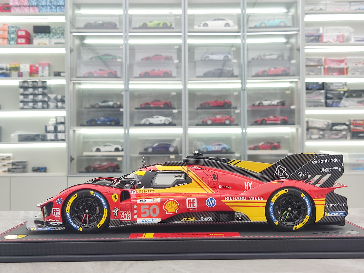 BBR 1/18 Ferrari 499P Car N.50 Winner Le Mans - Leather Base, Red-Yellow Paint Scheme, Limited Edition Car Model P18252A