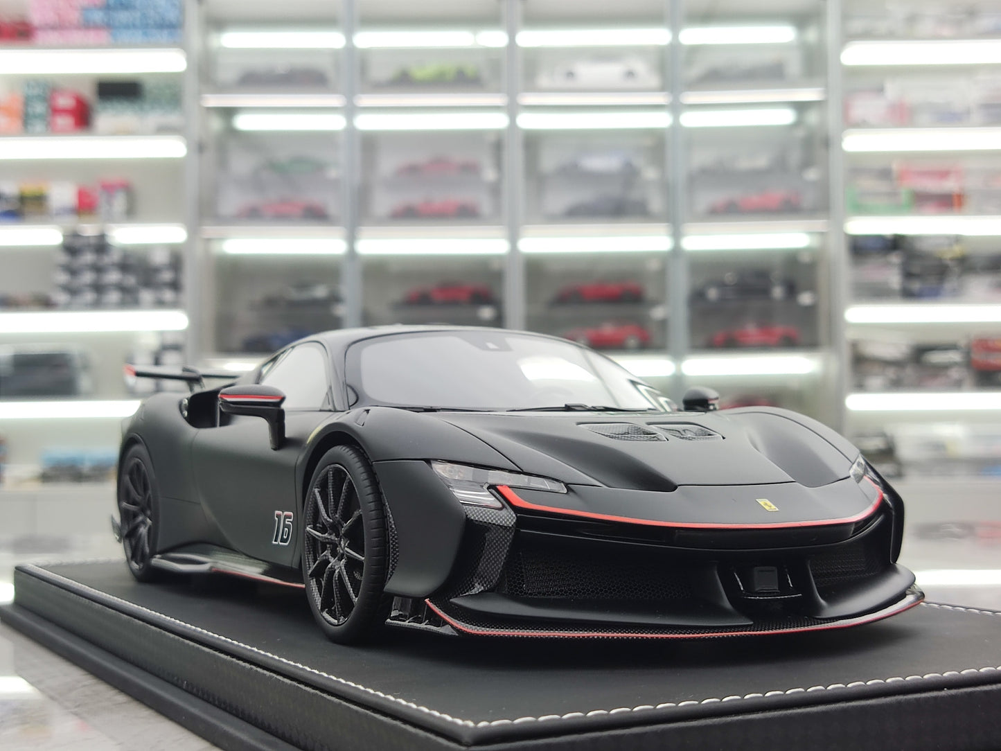 BBR 1/18 Ferrari SF90 XX Stradale Leclerc 16#, Leather Base, Matte Black, Simulation Car Model P18237CL1CH