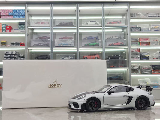 NOREV 1/18 Porsche Cayman GT4 RS Silver Carbon Cover Alloy Car Model 187256