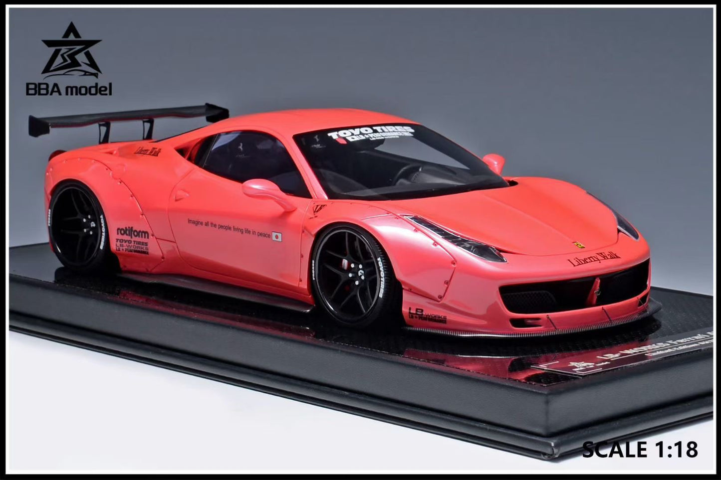 BBA model 1/18 Ferrari 458 large rear wing LBWK wide body modified resin car model