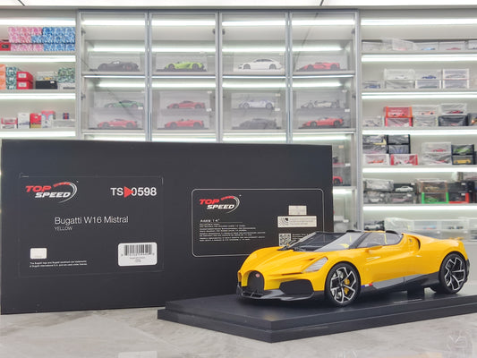 TOPSPEED 1/18 Bugatti W16 Mistral Yellow Simulation Model Car TS0598