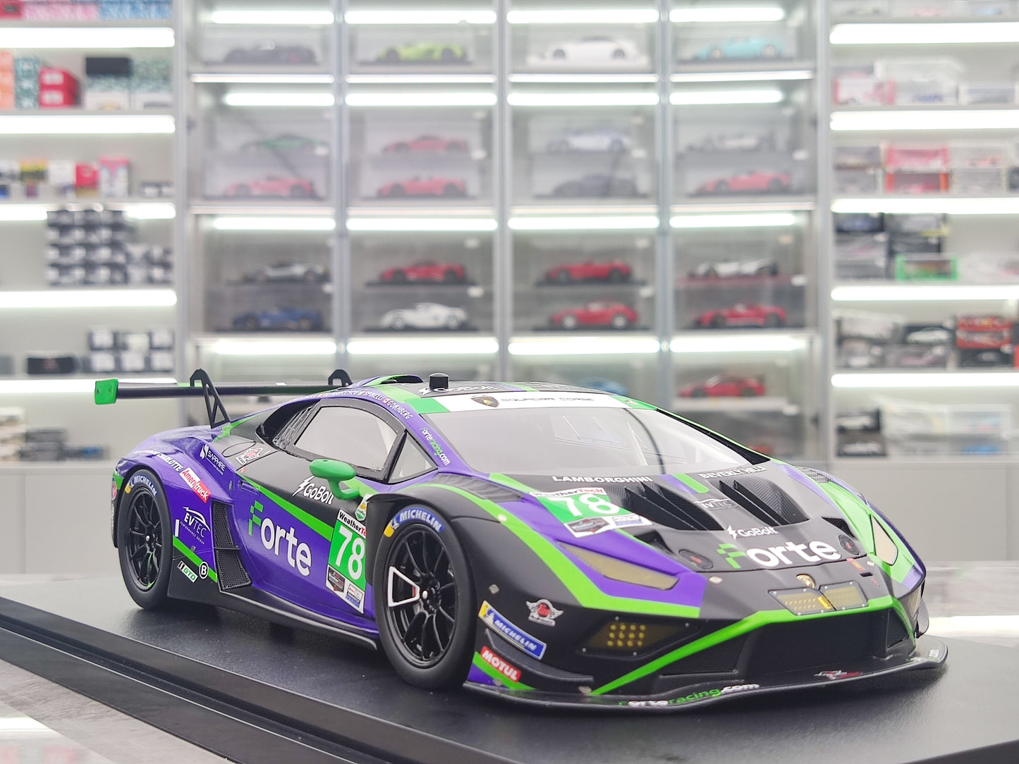 TOPSPEED 1/18 Lamborghini Huracan GT3 EVO2 #78 Forte Racing 2024 green livery simulation model car TS0578
