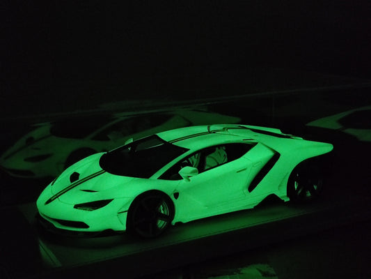 TE 1/18 Lamborghini Centenario Pearl White/Fluorescent Green Simulated Car Model JS-TE001