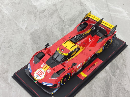 BBR 1/18 Ferrari 499P Car N.50 Winner Le Mans - Leather Base, Red-Yellow Paint Scheme, Limited Edition Car Model P18252A