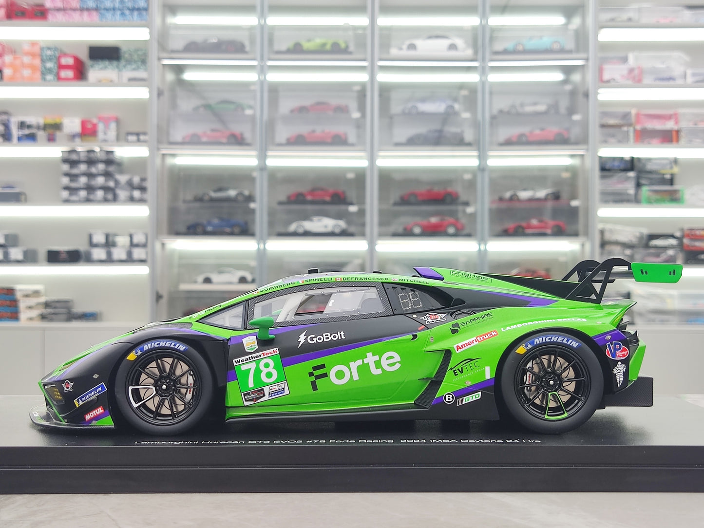 TOPSPEED 1/18 Lamborghini Huracan GT3 EVO2 #78 Forte Racing 2024 green livery simulation model car TS0578