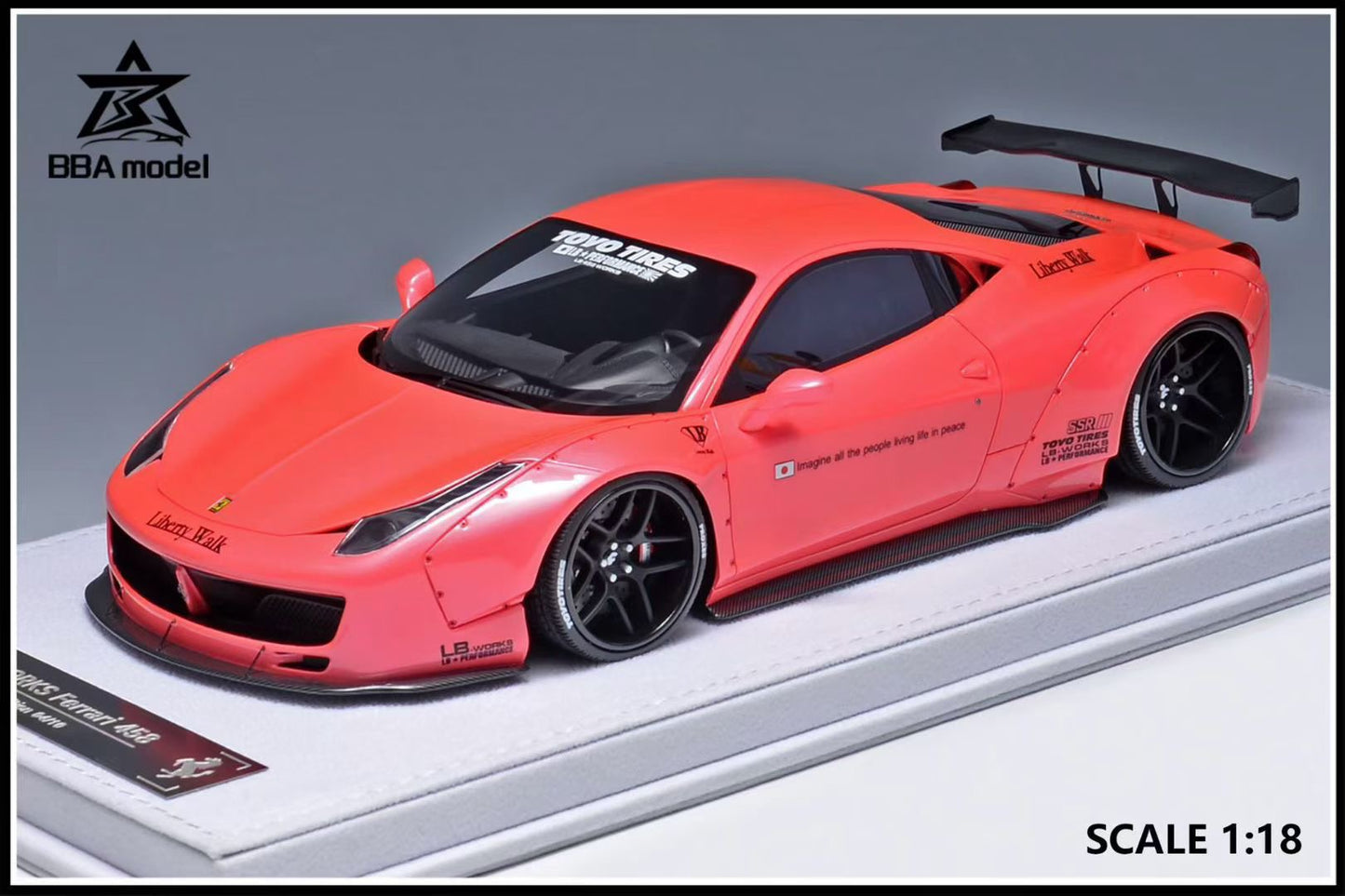 BBA model 1/18 Ferrari 458 large rear wing LBWK wide body modified resin car model