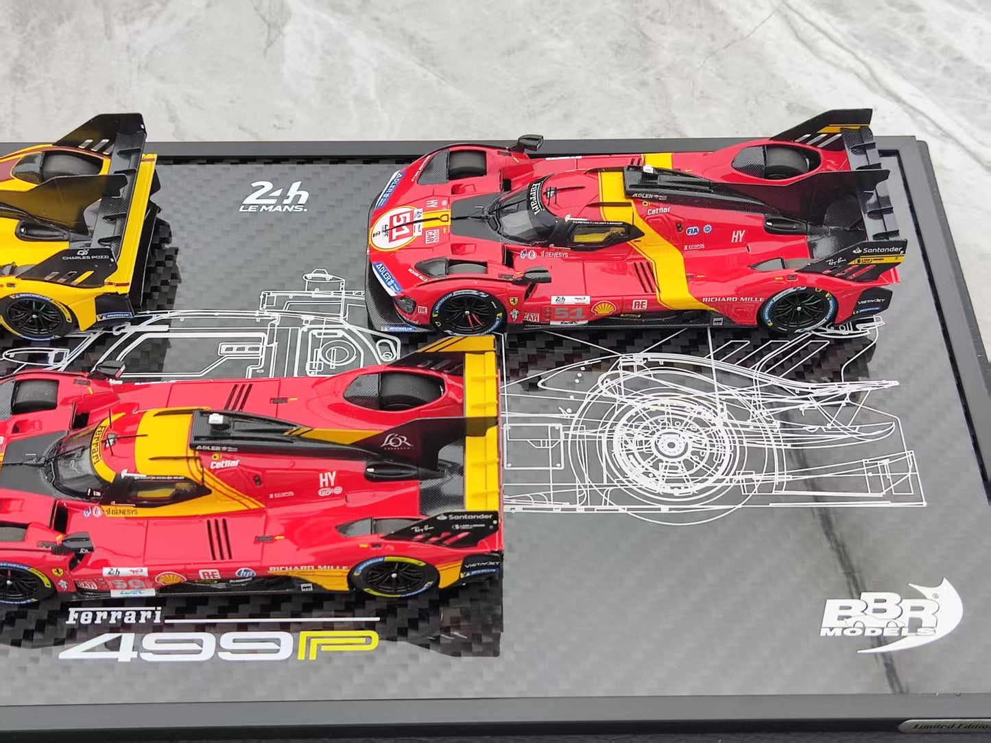 BBR 1/43 Ferrari 499P 2023, 2024, 2025 Le Mans Three-Year Champion - Leather Case Edition, Three-Car Set EX57CH-1