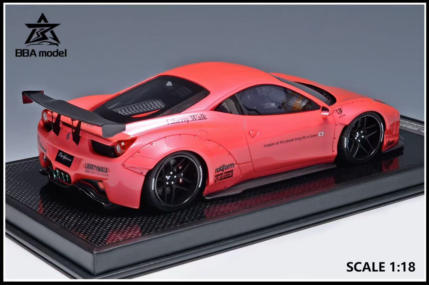 BBA model 1/18 Ferrari 458 large rear wing LBWK wide body modified resin car model