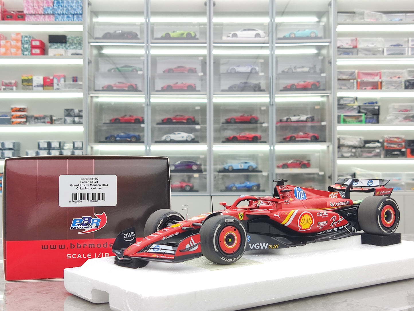 BBR 1/18 Ferrari SF-24 Leclerc 2024 Monaco Grand Prix Champion Red Simulation F1 Model Car BBR241816C