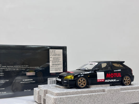 MOTORHELIX 1/18 Honda Civic Type R (EK9) Matte Black with Yellow Lights MH358