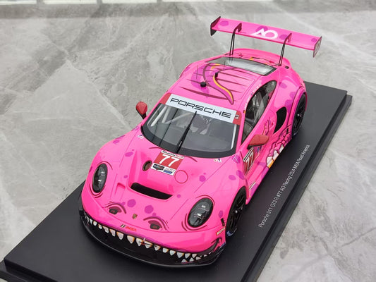 Topspeed 1/18 Porsche 911 GT3 R #77 AO Racing 2024 IMSA Road America, Pink Dinosaur Livery, TS0617