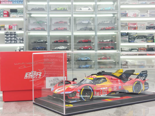 BBR 1/18 Ferrari 499P Car N.50 Winner Le Mans - Leather Base, Red-Yellow Paint Scheme, Limited Edition Car Model P18252A
