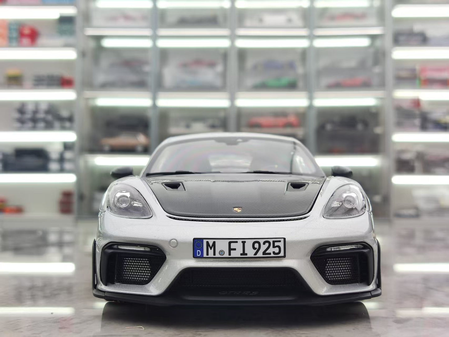 NOREV 1/18 Porsche Cayman GT4 RS Silver Carbon Cover Alloy Car Model 187256