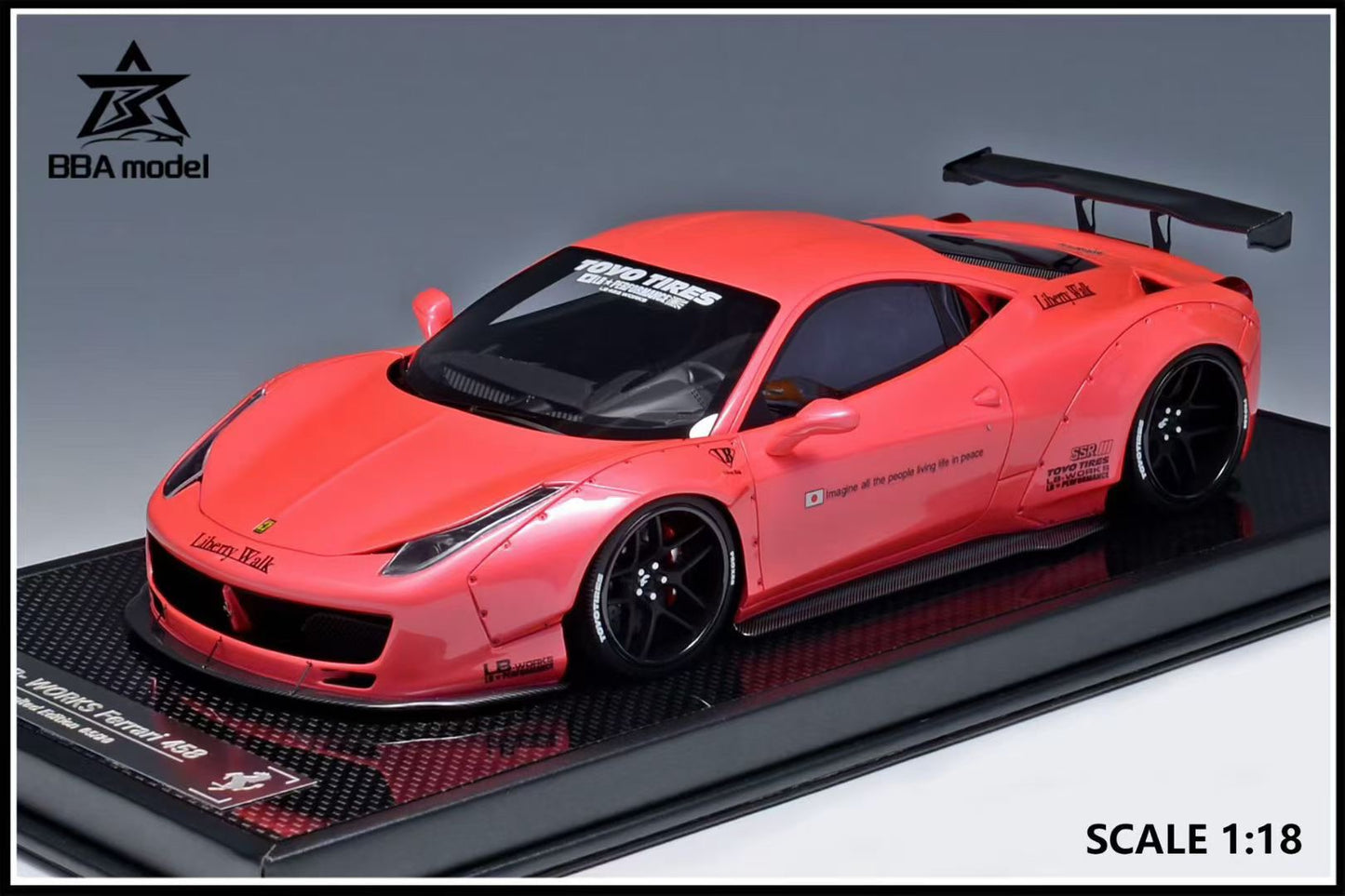 BBA model 1/18 Ferrari 458 large rear wing LBWK wide body modified resin car model