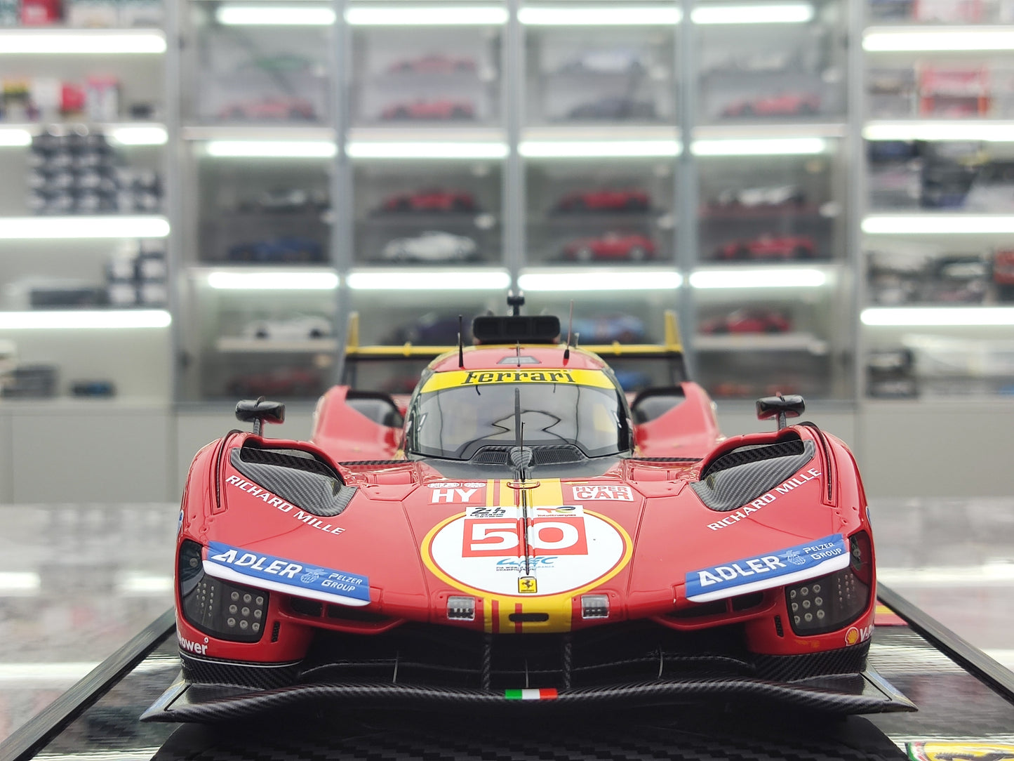 BBR 1/18 Ferrari 499P Car N.50 Winner Le Mans - Carbon Base, Red-Yellow Paint Scheme, Simulation Model Car P18252ACH1