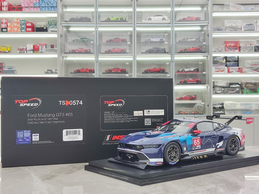 TOPSPEED 1/18 Ford Mustang GT3 #65 Ford Multimatic Motorsports 2024 Blue Livery Simulation Model Car TS0574