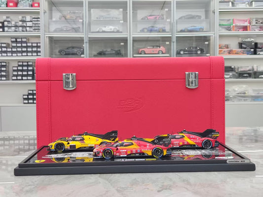 BBR 1/43 Ferrari 499P 2023, 2024, 2025 Le Mans Three-Year Champion - Leather Case Edition, Three-Car Set EX57CH-1