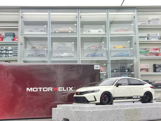 MOTORHELIX 1/18 Honda Civic Type R (FL5) HKS Livery Champion White MH350