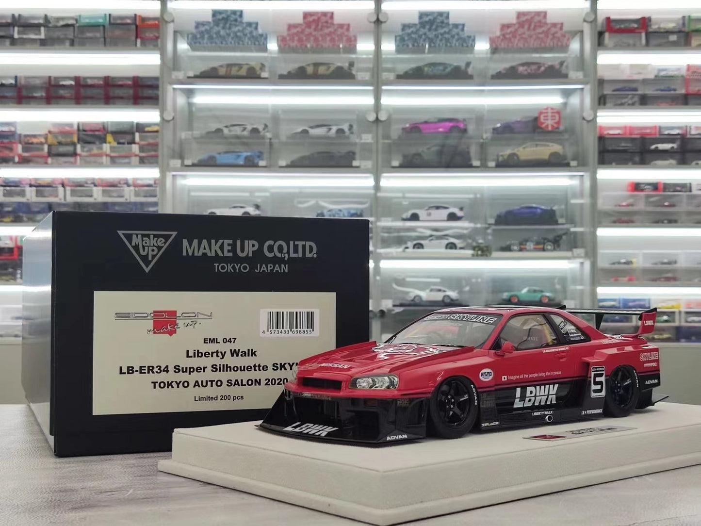 MAKEUP 1/18 Nissan LB-ER34 Super Silhouette SKYLINE Tokyo Auto Salon 2020 (Red Livery) EML047