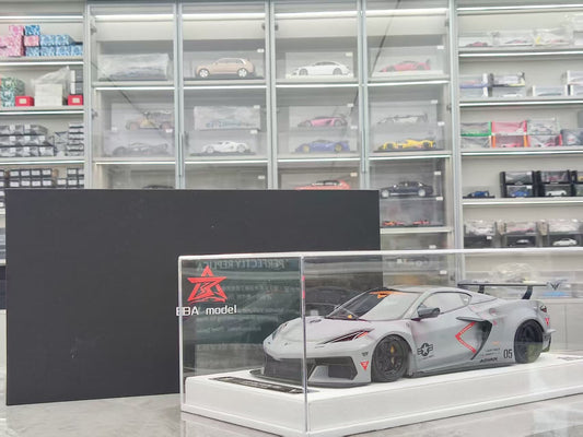 BBA MODEL 1/18 Scale Corvette C8 LB Widebody Modified, Battle Gray Weathered Finish, New Version BBA033