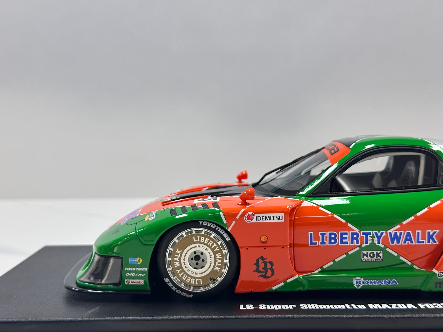 GT Spirit 1/18 Mazda LB-WORKS RX-7 LB Super Silhouette Green/Orange GT568