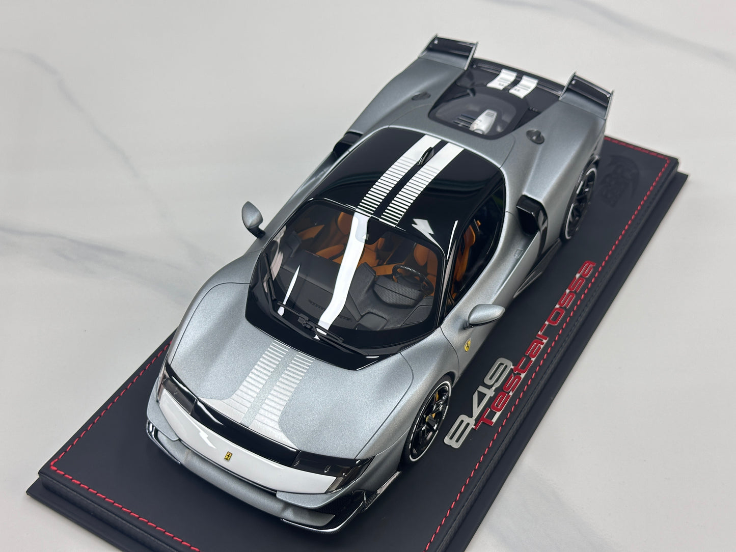BBR 1/18 Ferrari Testarossa Assetto Fiorano – Matte Grey (Launch Color) with White Livery (P18276A)