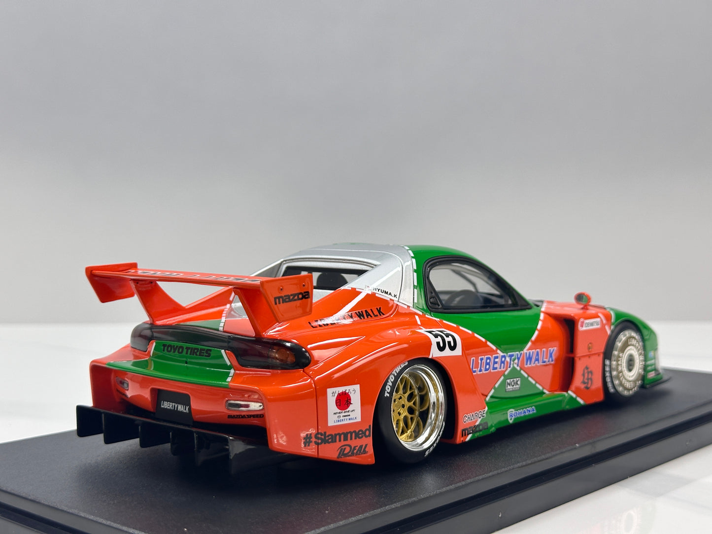 GT Spirit 1/18 Mazda LB-WORKS RX-7 LB Super Silhouette Green/Orange GT568