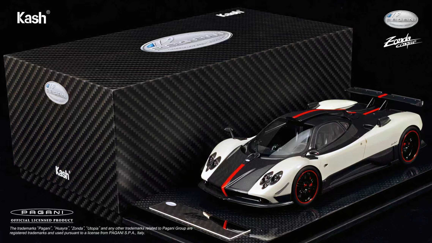 Kash Model 1/18 Pagani Zonda Cinque Coupe, Warm Pearl White Car Model
