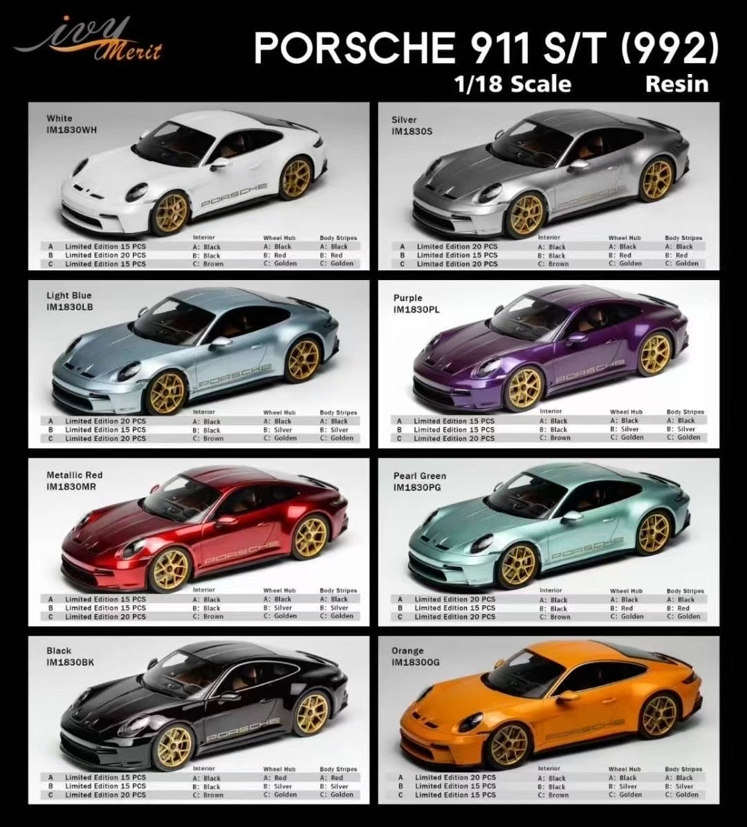 IVY 1/18 Porsche 911 S/T Limited Edition Car Model Collection