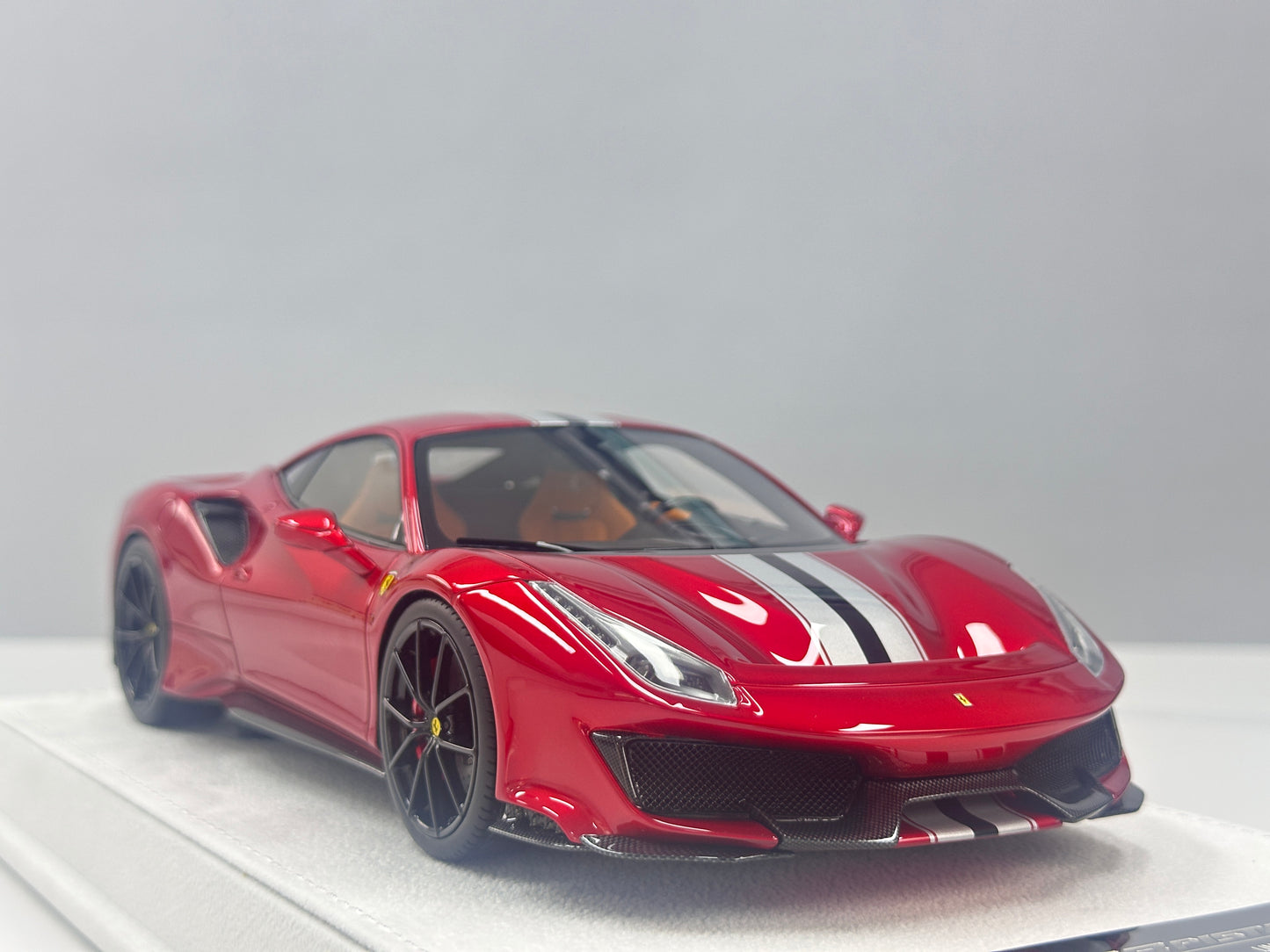 BBA MODEL 1/18 Ferrari 488 Pista – Metallic Red with Silver/Black Livery (BBA089)