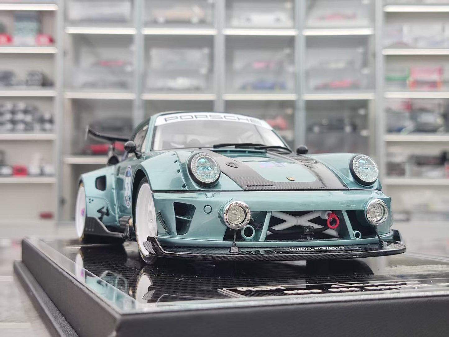 MCM 1/18 Porsche RWB 964 heavily modified, blue and cyan limited edition car model MCM021