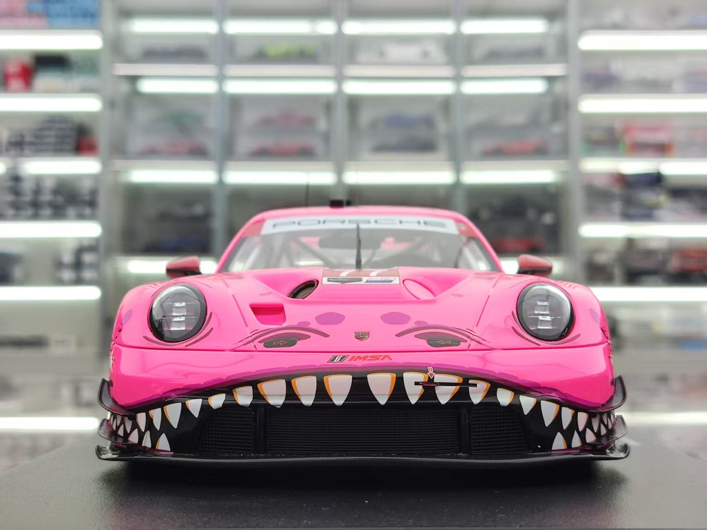 Topspeed 1/18 Porsche 911 GT3 R #77 AO Racing 2024 IMSA Road America, Pink Dinosaur Livery, TS0617