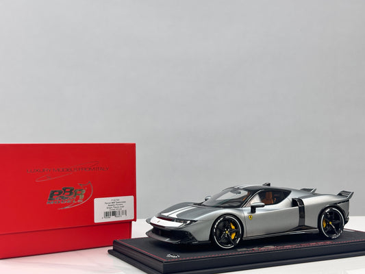 BBR 1/18 Ferrari Testarossa Assetto Fiorano – Gris Mate (Color de Lanzamiento) con Decoración Blanca (P18276A)