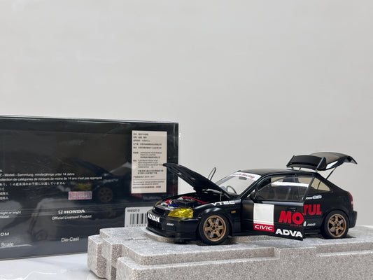 MOTORHELIX 1/18 Honda Civic Type R (EK9) Matte Black with Yellow Lights MH358