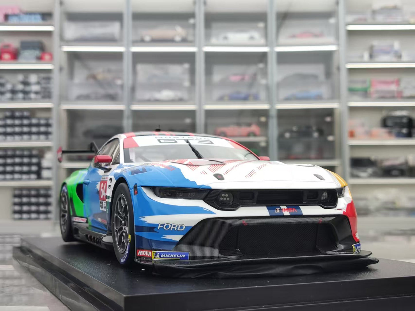 Topspeed 1/18 Ford Mustang GT3 #64 Ford Multimatic Motorsports 2024 White/Blue/Red Livery TS0602