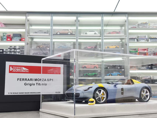 HERMES COLLECTION 1/18 Ferrari Monza SP1 Silver with Yellow Stripes HC007