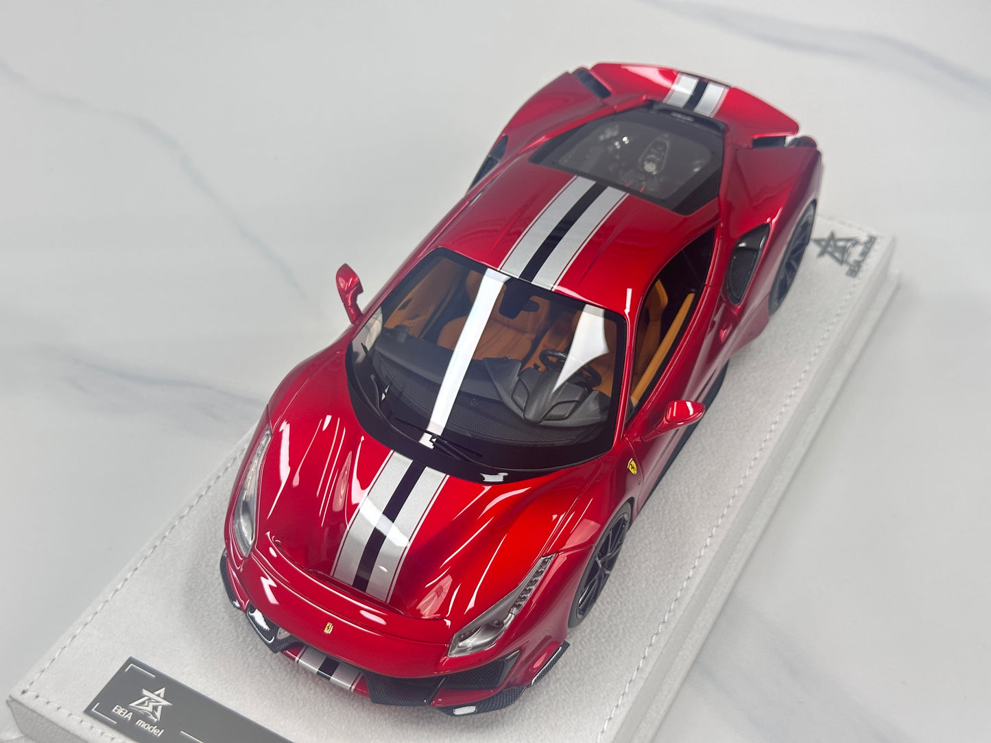 BBA MODEL 1/18 Ferrari 488 Pista – Metallic Red with Silver/Black Livery (BBA089)