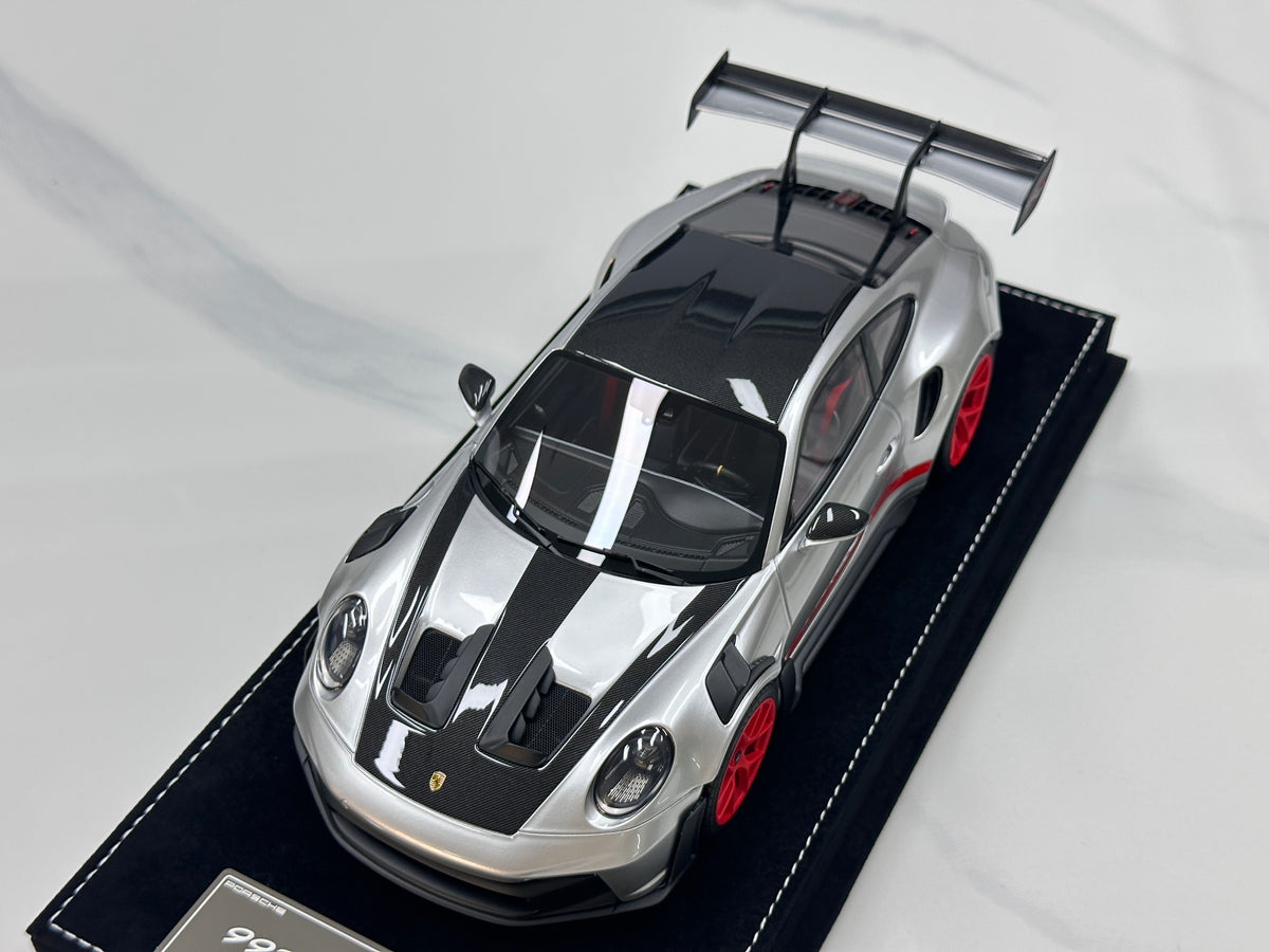 HH Model 1/18 Porsche 992 GT3 RS Silver with Red Wheels HH728