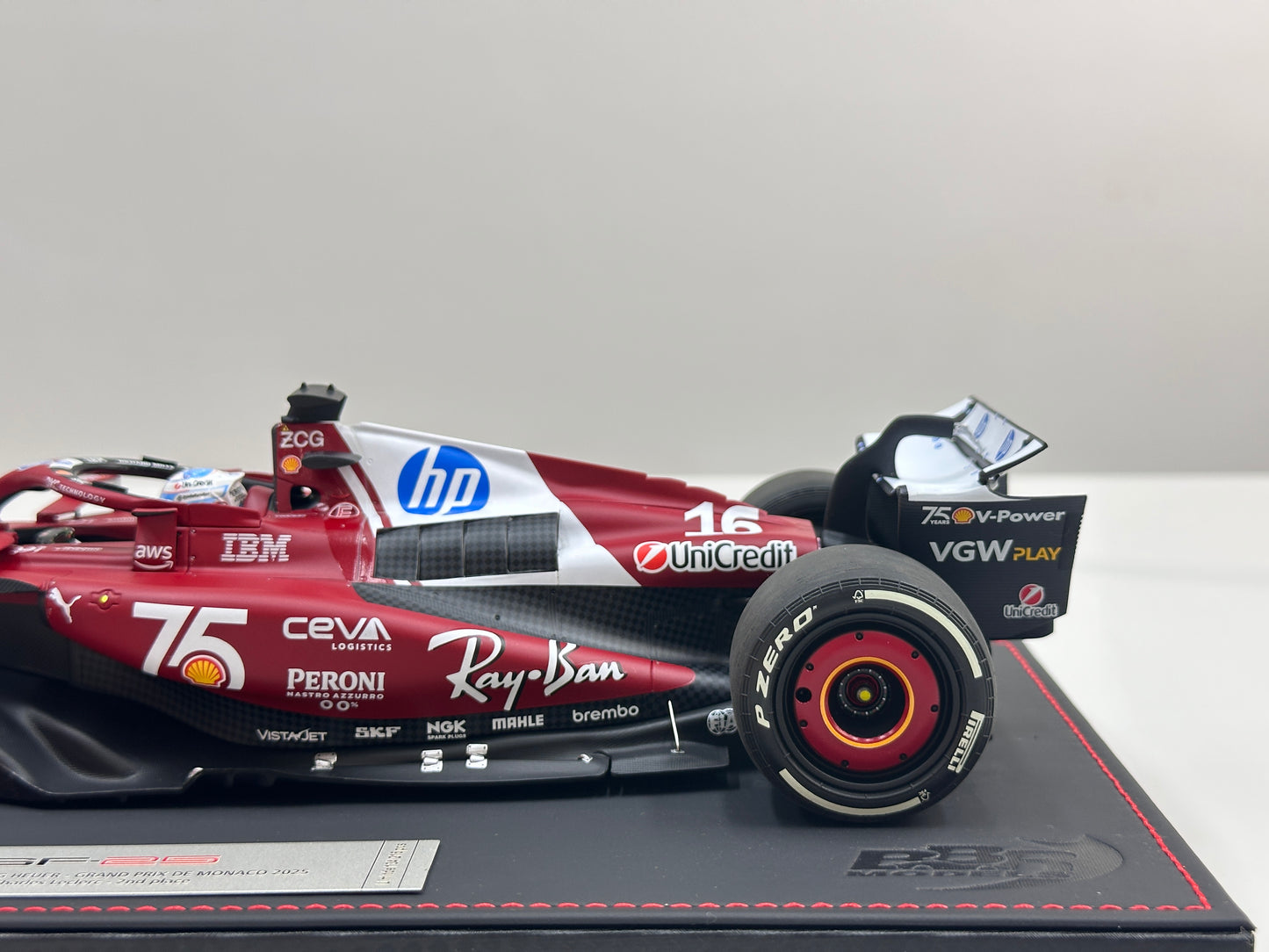 BBR 1:18 Ferrari SF25 Monaco F1 Race Car Monaco GP — 2nd Place Finish (#16) P18267C16DIE