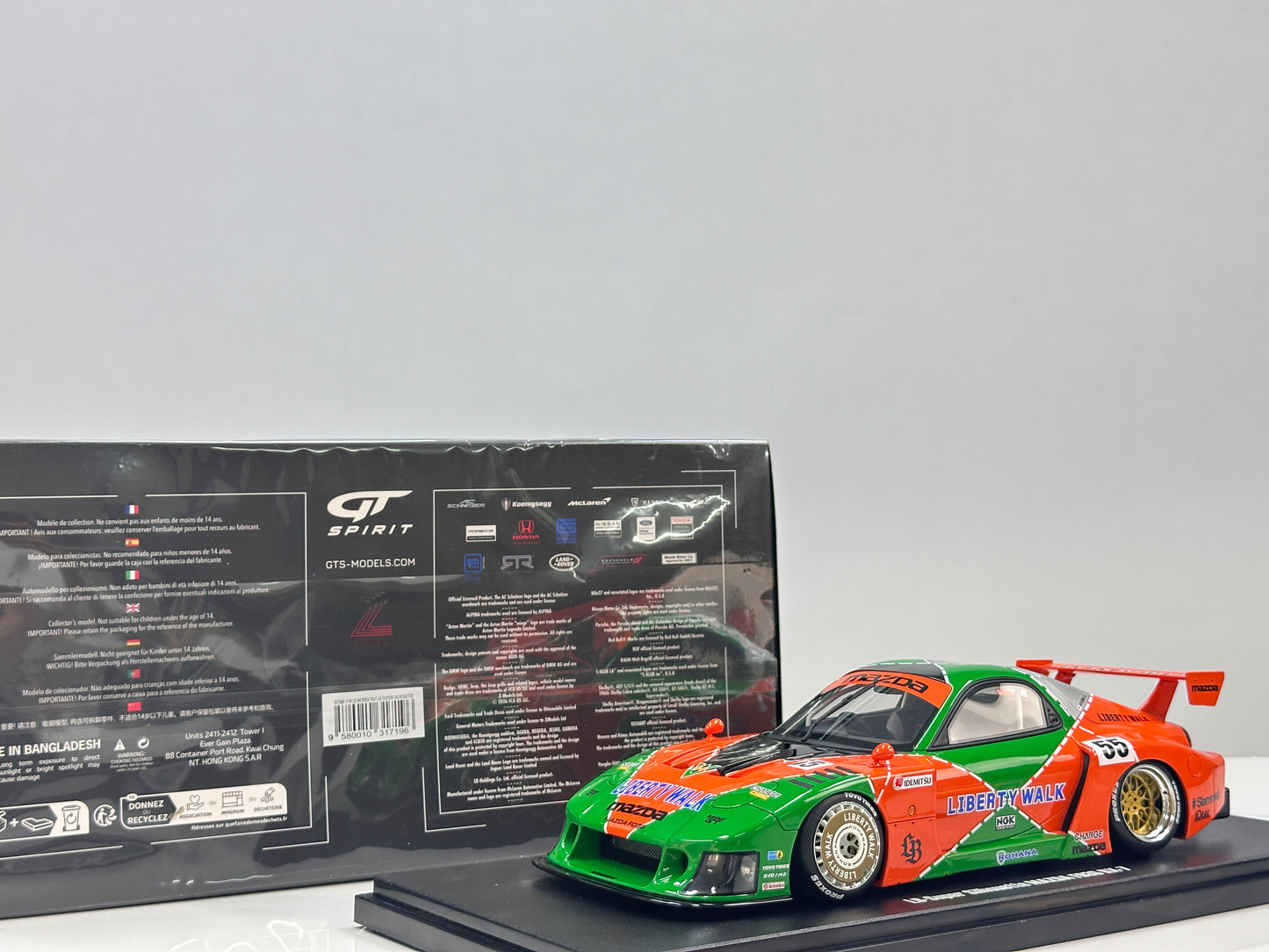 GT Spirit 1/18 Mazda LB-WORKS RX-7 LB Super Silhouette Green/Orange GT568