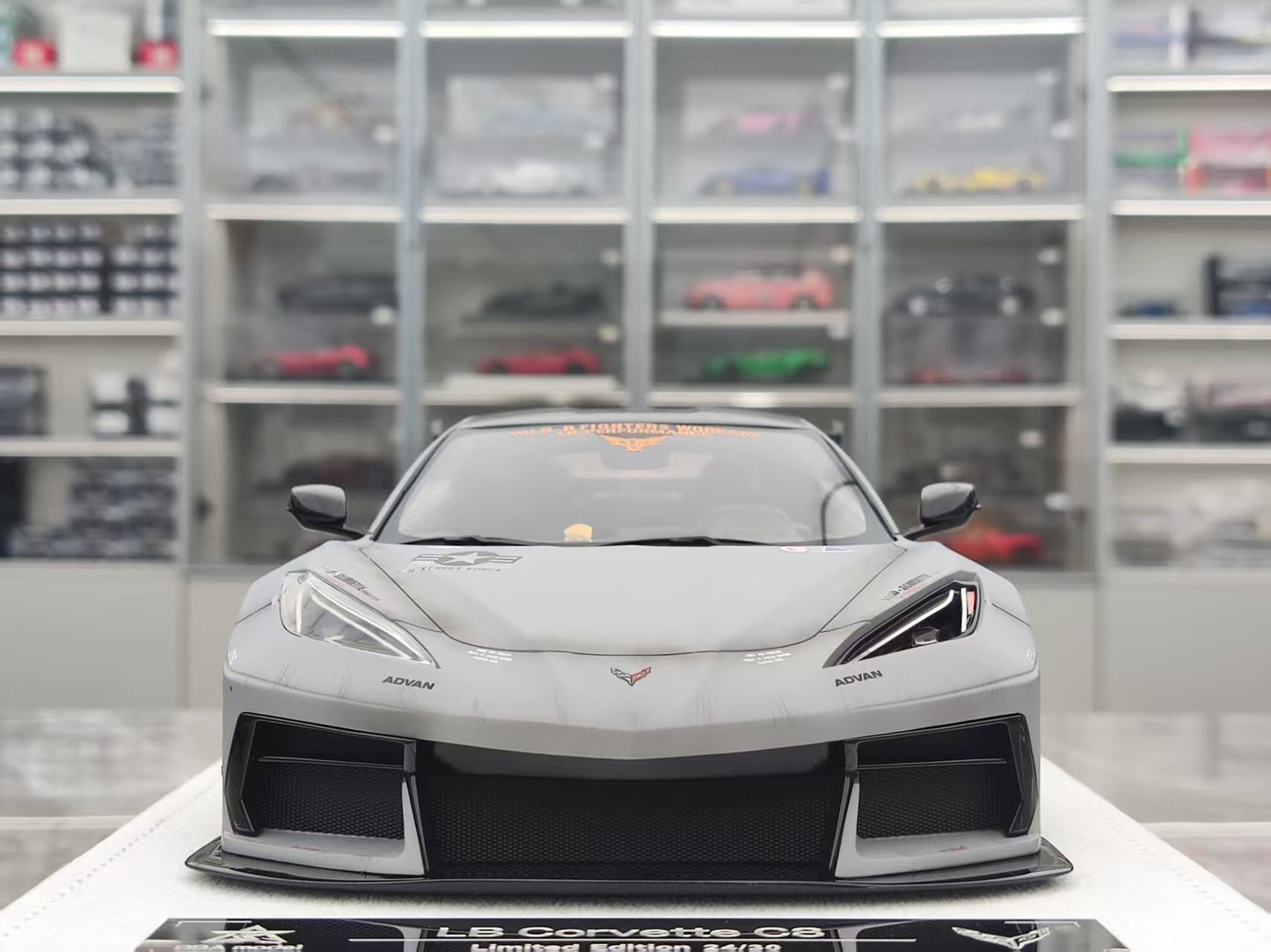 BBA MODEL 1/18 Scale Corvette C8 LB Widebody Modified, Battle Gray Weathered Finish, New Version BBA033