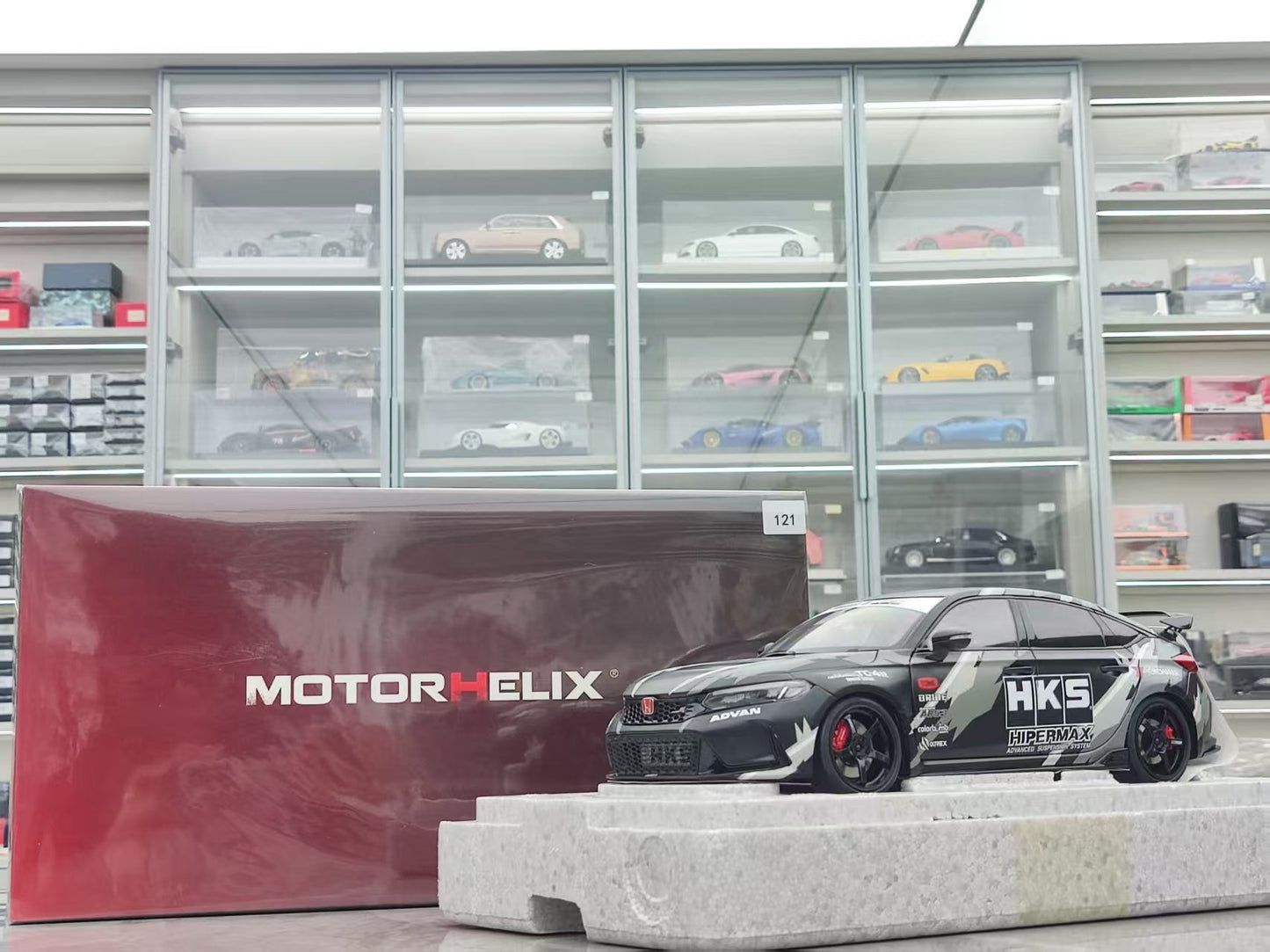 MOTORHELIX 1/18 Honda Civic Type R (FL5) HKS Livery Matte Black MH351