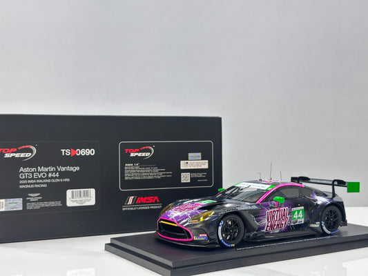 Topspeed 1/18 Aston Martin Vantage GT3 Evo #44 Magnus Racing Black/Purple Livery TS0690