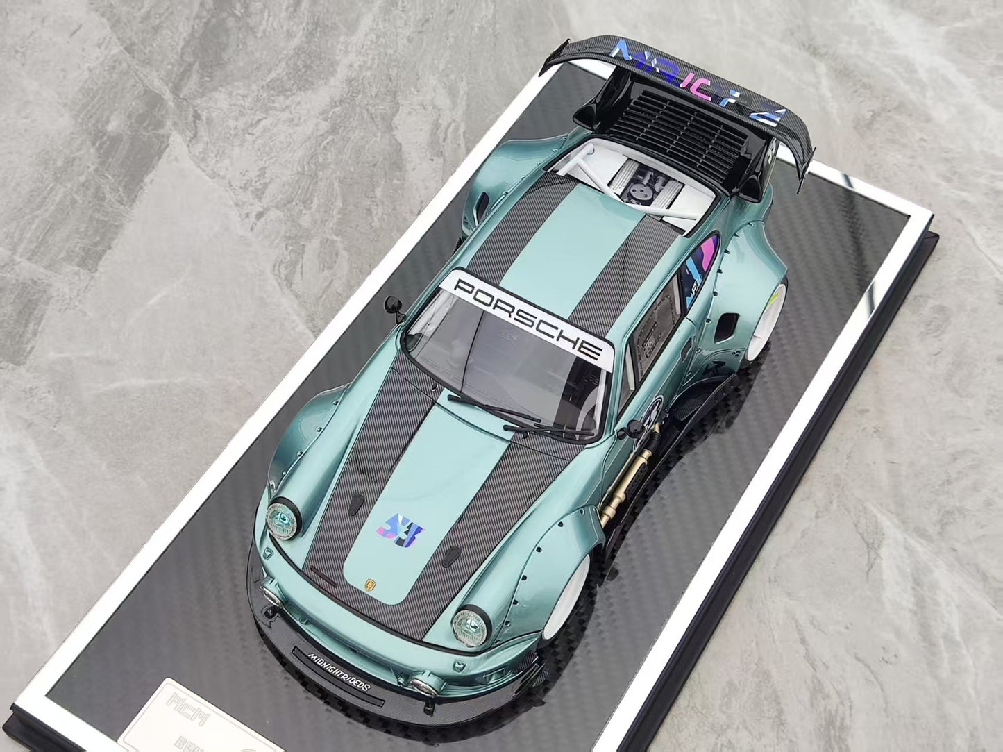 MCM 1/18 Porsche RWB 964 heavily modified, blue and cyan limited edition car model MCM021