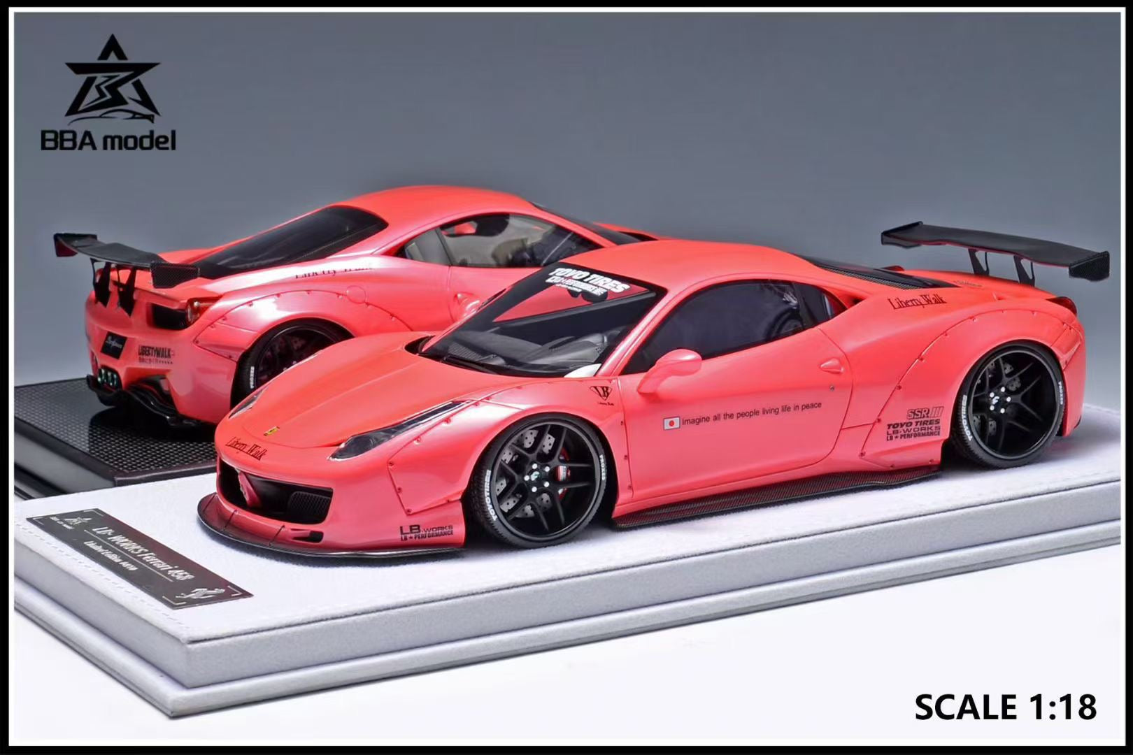 BBA model 1/18 Ferrari 458 large rear wing LBWK wide body modified res ...