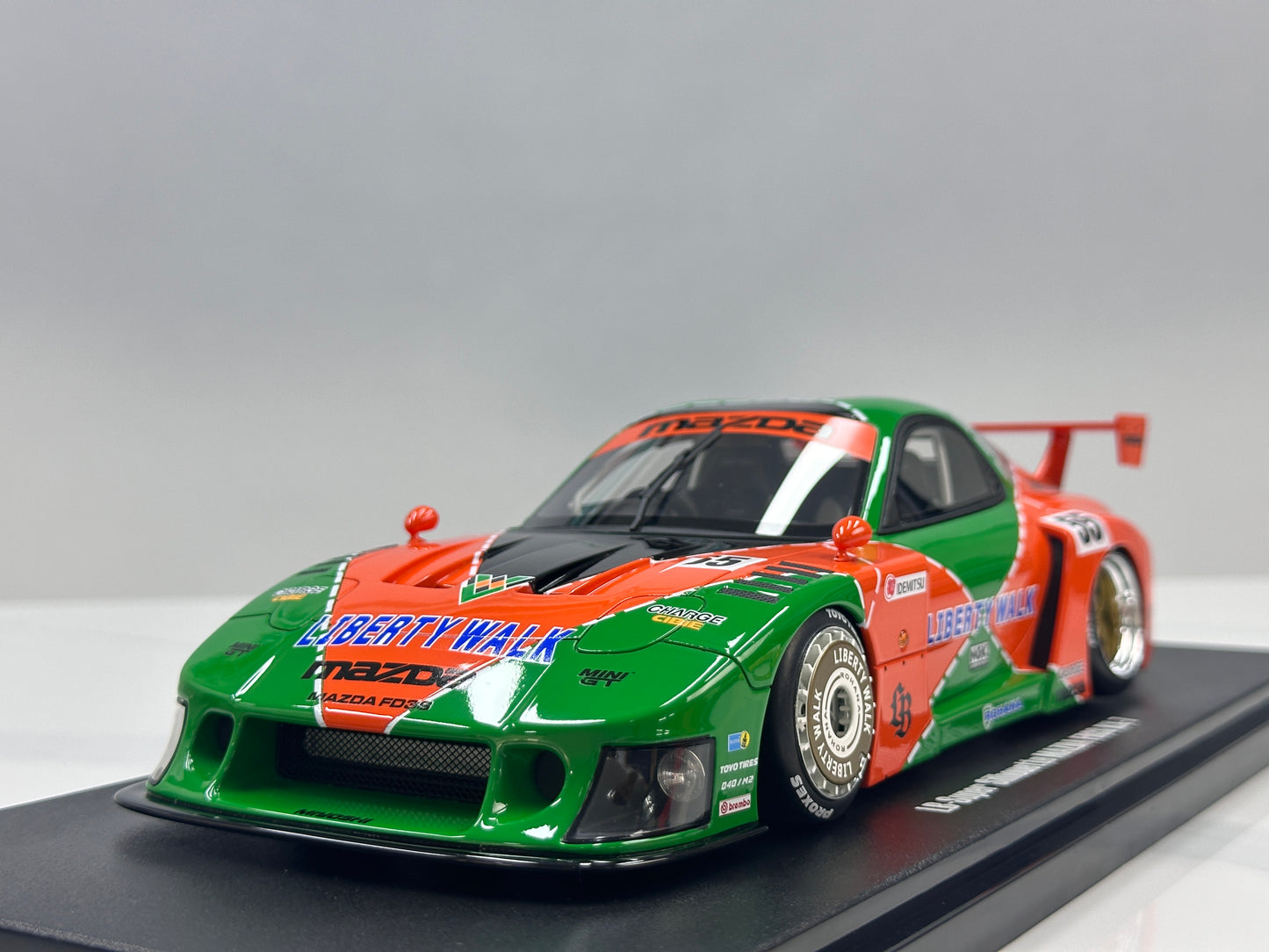 GT Spirit 1/18 Mazda LB-WORKS RX-7 LB Super Silhouette Green/Orange GT568