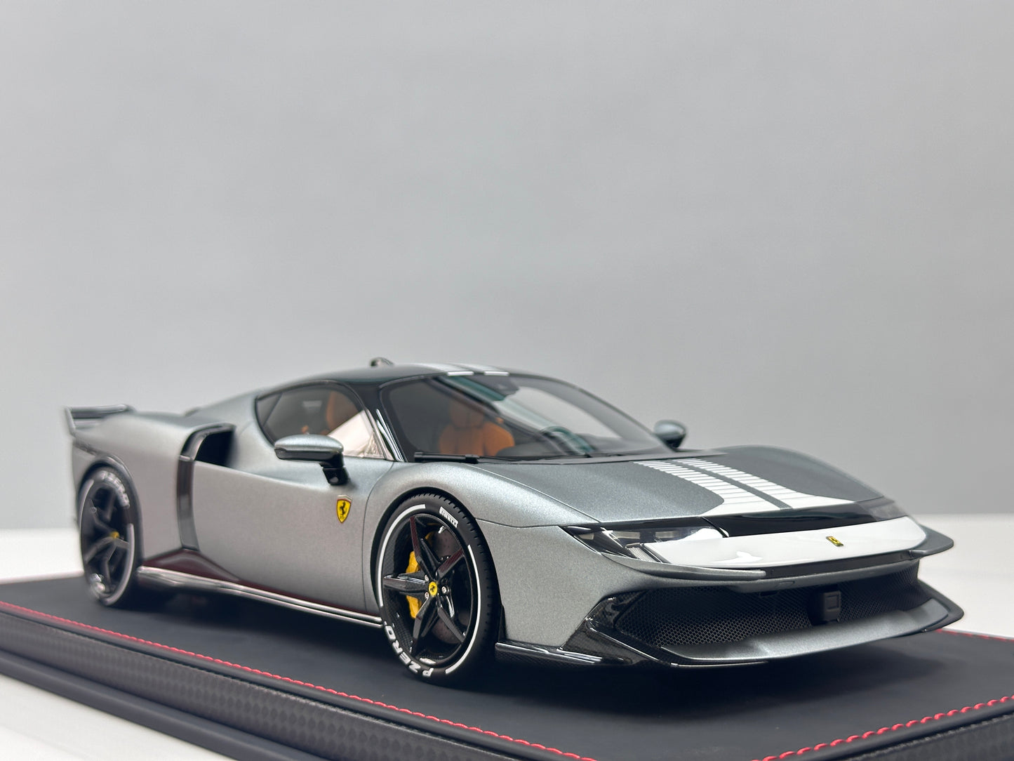 BBR 1/18 Ferrari Testarossa Assetto Fiorano – Matte Grey (Launch Color) with White Livery (P18276A)